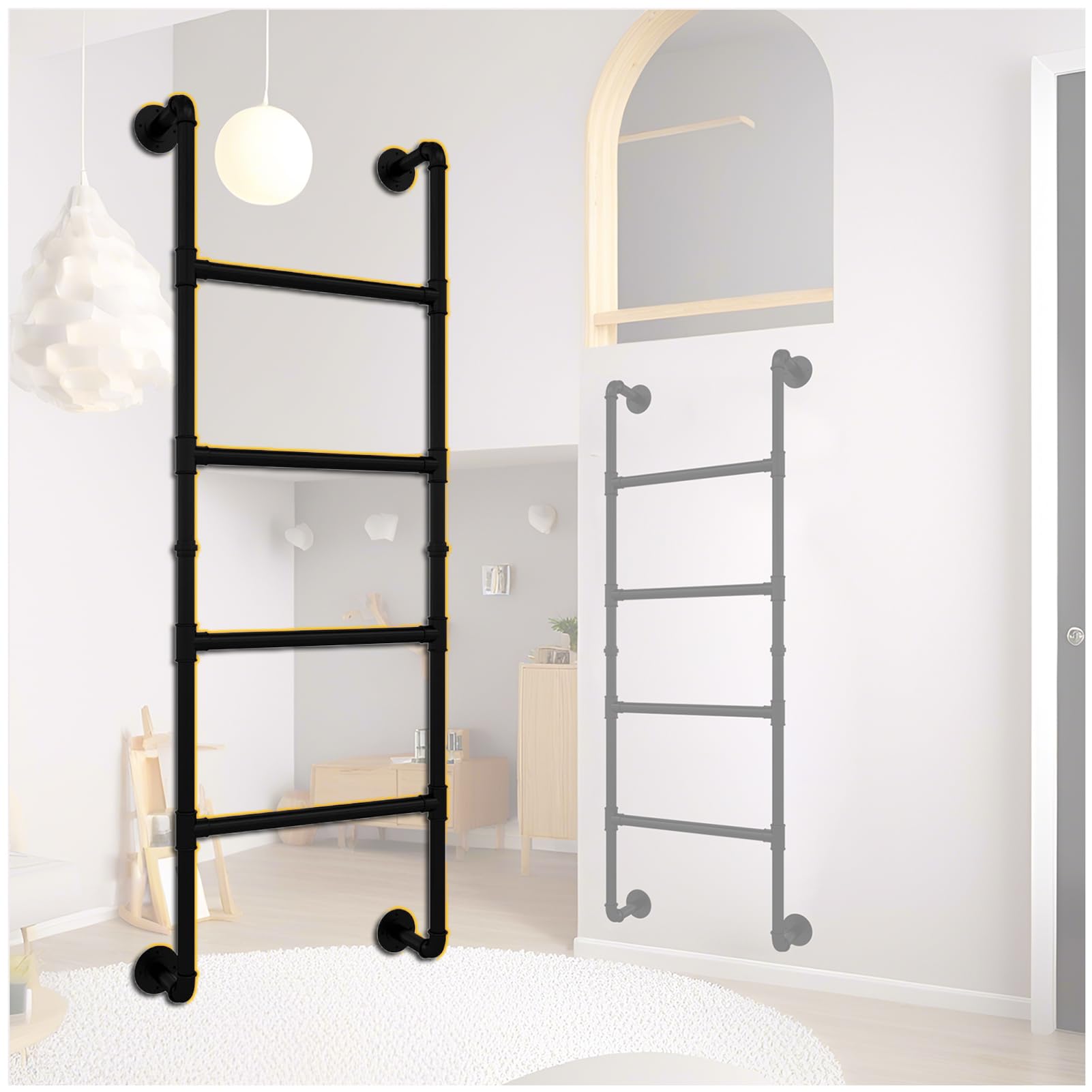 RV Ladder, Bunk Bed Ladders, Wall Mounted Metal Angled Ladder for Loft, Step Only Stairs for Window Fire Escape Tool Basement Well Egress Roof Stairways