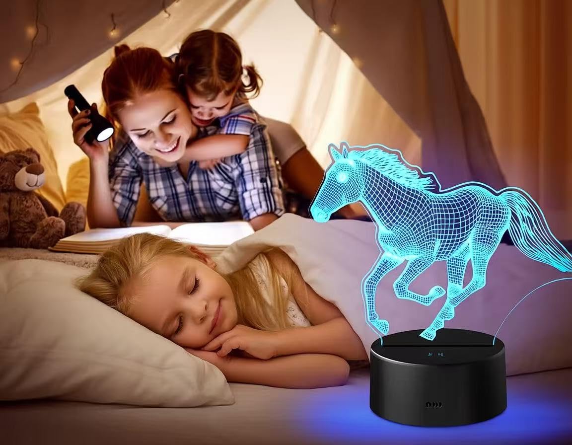 Luce Notturna 3D Bambini Con Cavallo LED - Telecomando, 16 Colori, Ricaricabile USB, Regalo Compleanno/Natale