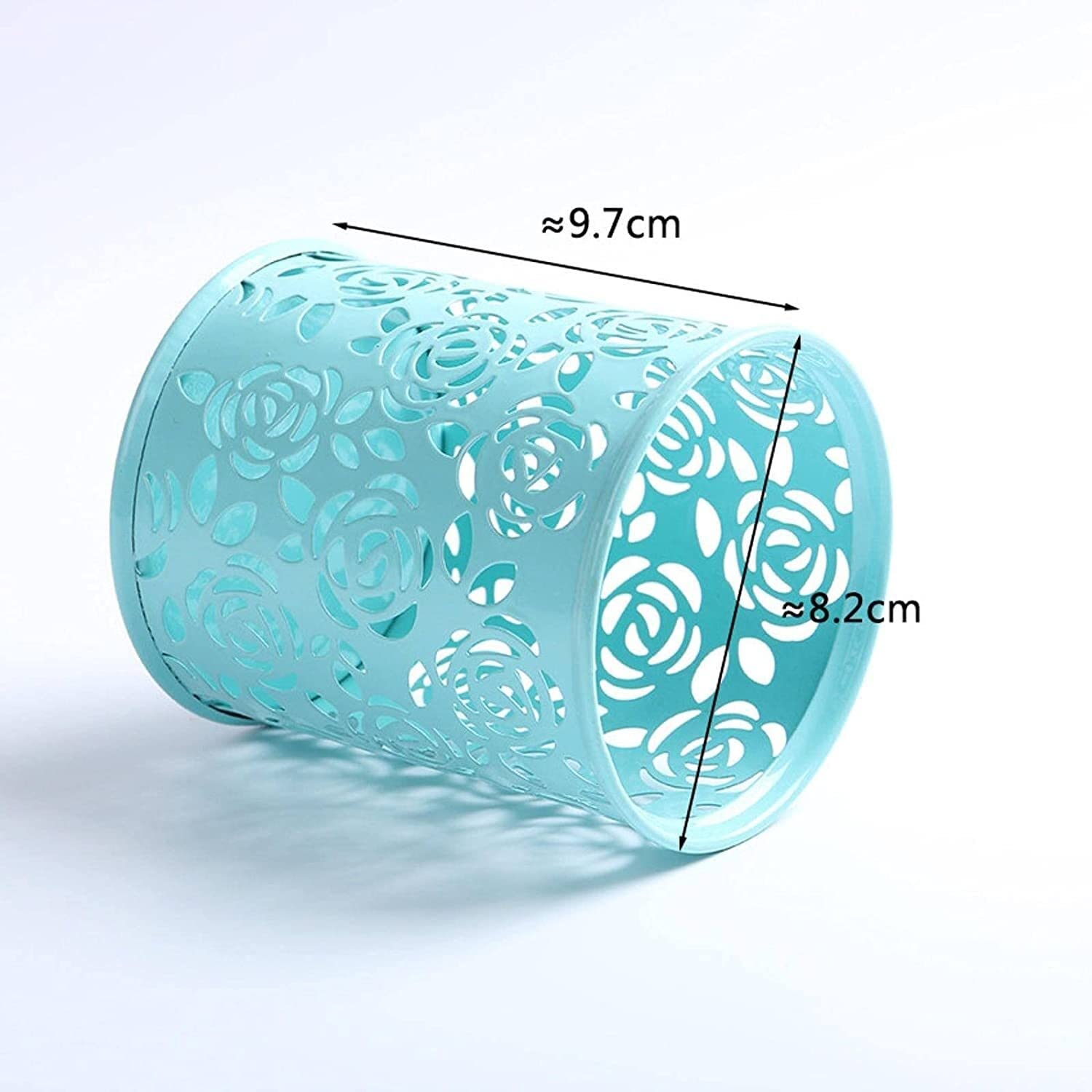 Stifthalter für den Schreibtisch, Zylinder-Stifthalter aus Metall mit hohlem Rosen-Blumen-Design, mehrfarbig, 9,7 x 8,2 cm(D-rosered)