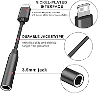 Vista 3 de [Certificado MFi de Apple] Paquete de 2 Adaptador de Conector de Auriculares iPhone 3.5mm, Adaptador de Lightning a Conector de Auriculares 3.5mm