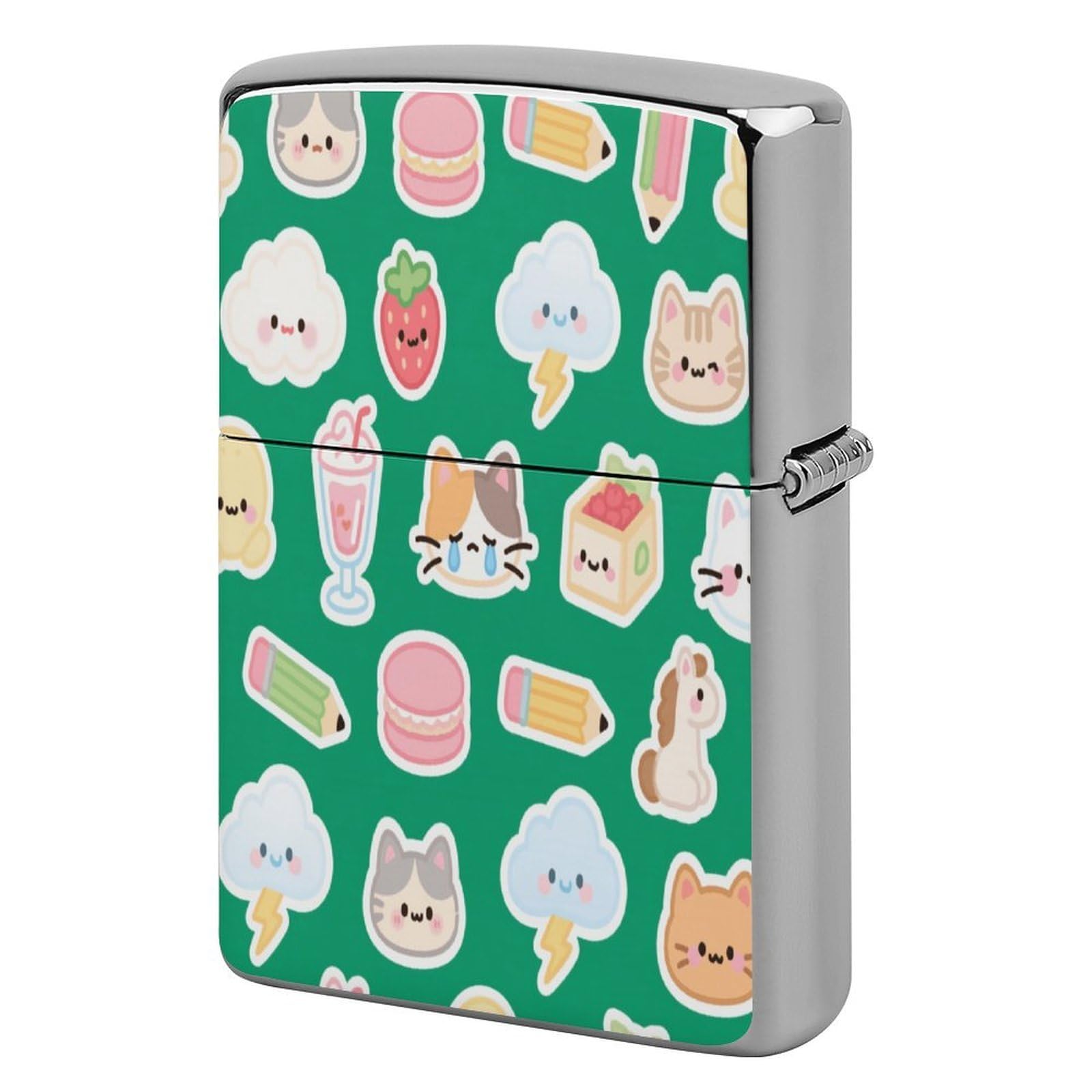 Fekiloot Style Green Cat Stationery Lighter Case Cover Metal Lighter Case