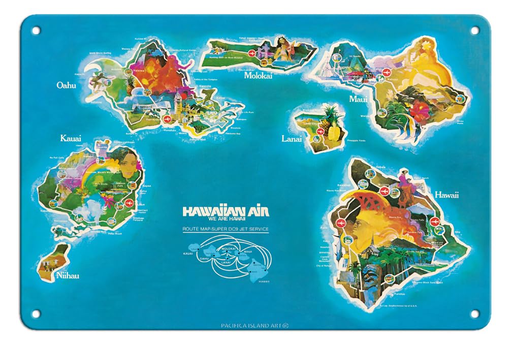 Hawaiian Air アートマップ ビンテージポスター Amazon.com: Hawaii Islands Route Map - Hawaiian Air Lines