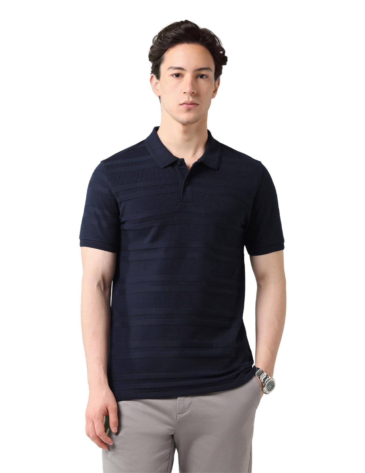 Horizontal Striped Regular Fit Polo Shirt Navy-image-25