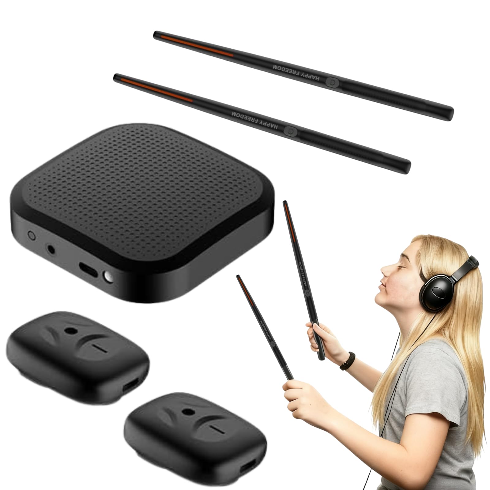Batteria Elettrica Hanzete Virtual Drum Kit, con Rilevamento del Movimento 3D, Portatile, per Principianti, Bambini e Adulti, Nero