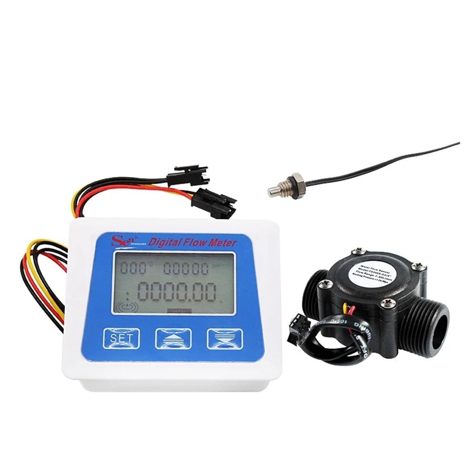 caudalímetro de líquidos, Medidor de Sensor de Flujo de Agua con pantalla LCD Digital, medidor de flujo, totámetro, registro de tiempo de temperatura con Sensor de flujo G1/2 3/4 de 1 pulgada(0.75 inc