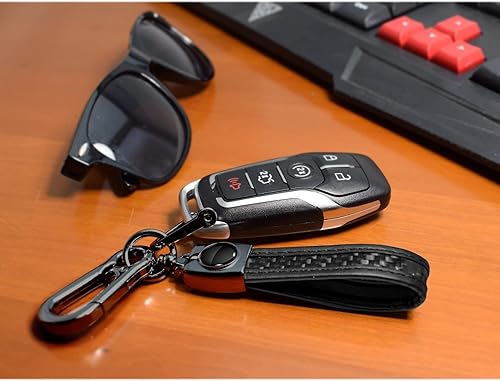 Miniatura 3 de Para Ford F-150 Raptor Logo en negro en fibra de carbono real Loop-Strap Dark Gunmetal Hook Llavero, Gris