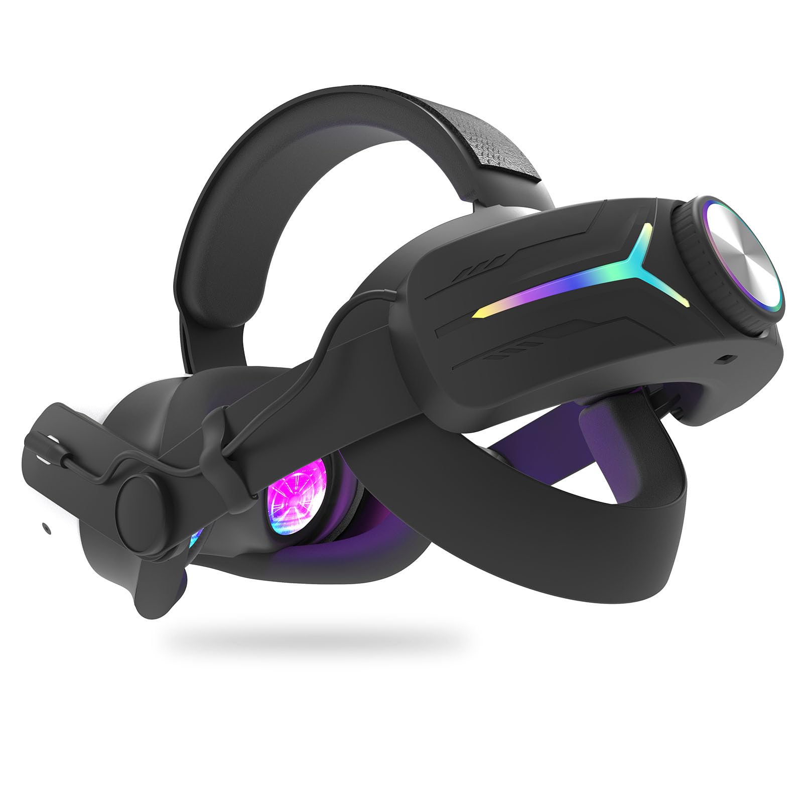 Fascia per capelli regolabile con ricarica RGB, accessori VR per Meta Quest 3S, 12000 mAh, fascia da gioco elettrica (nero con batteria)