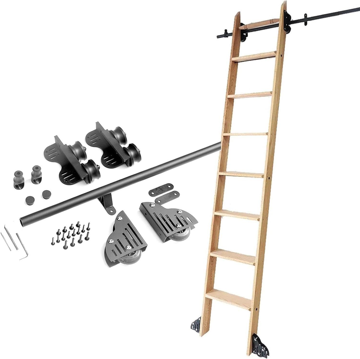 Retractable Rolling Ladder Hardware Kit - Sliding Barn Door Track/Rail For Home &amp; Library, Rolling Library Ladder Hardware Kit, Mobile Ladder System (No Ladder Included)(700cm(23 ft) track kit)