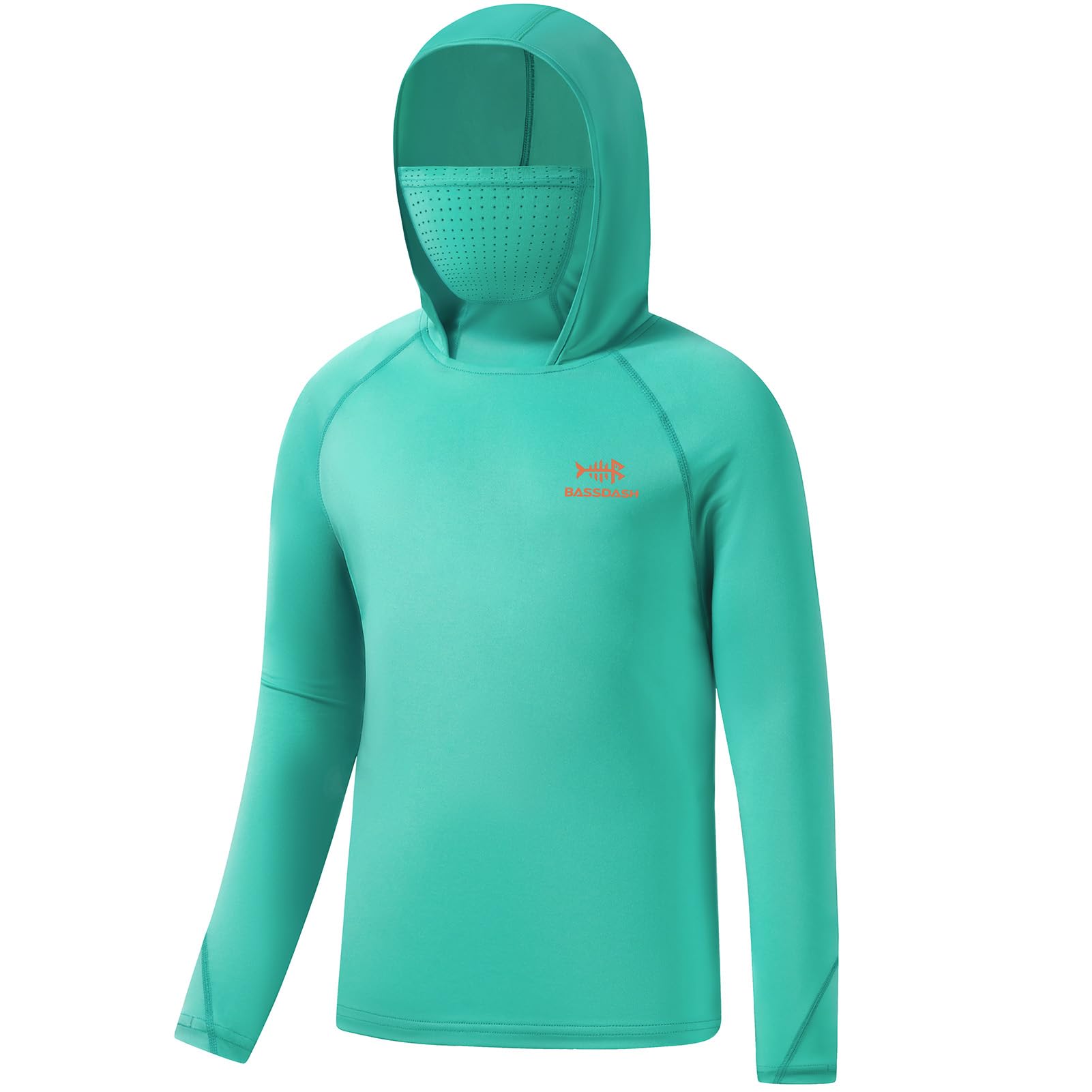 BASSDASH Youth UPF 50+ Hooded Shirts with Mask UV Neck Gaiter Sun Protection Long Sleeve T Shirt for Fishing Swim