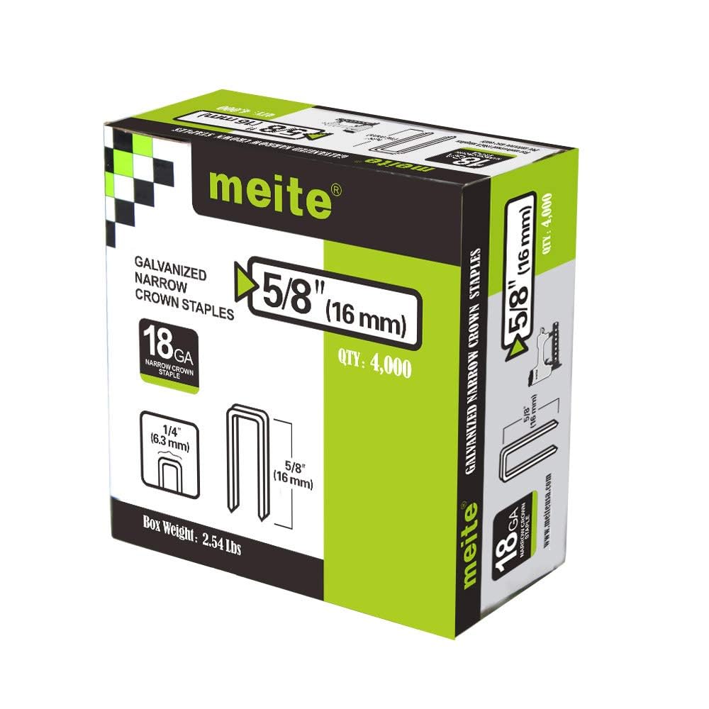 meite18 Gauge K Series or 90 Series 1/4-Inch Crown By Leg Length 1/2-Inch To 1-1/2-Inch Galvanized Fine Wire Staples Upholstery Staples (4000pcs/Box) (5/8-Inch(BOX))