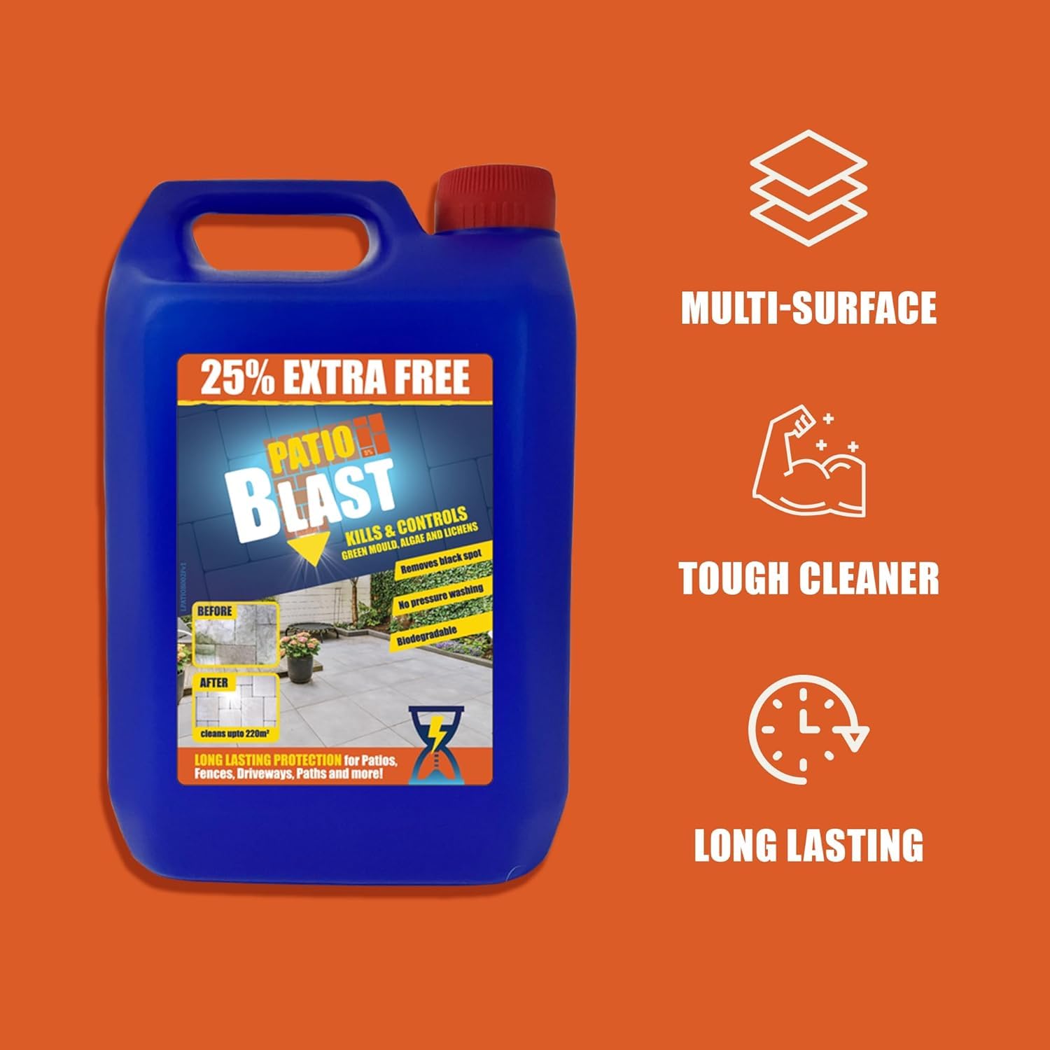 Liquido detergente – ad alta efficacia per rimuovere alghe, muschio e muffe per giardino, sentieri, vialetti e terrazze, formula spray e foglie a lunga durata, 5 l
