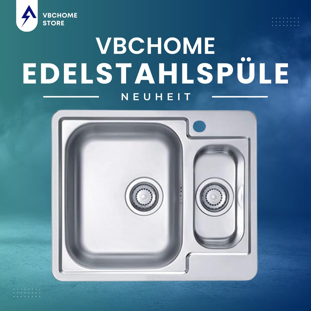 VBChome: Lavello da incasso, 615 x 500 mm, da campeggio, con struttura in lino Alveus Line 50, lavello in acciaio inox, da campeggio, 1,5 vasche