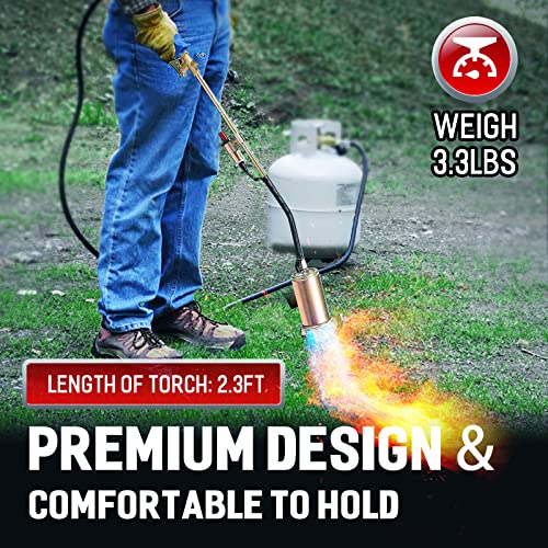Propane-Torch-Weed-Seesii-500000BTU-Heavy-Duty-Burner-Torch-with-2-Electronic-Igniters-Weed-Burner-with-Control-Valve-and-98FT-Hose-for-Garden-Roofing-BBQ-lighter-Snow-Melting-Wrenches-and-Gloves