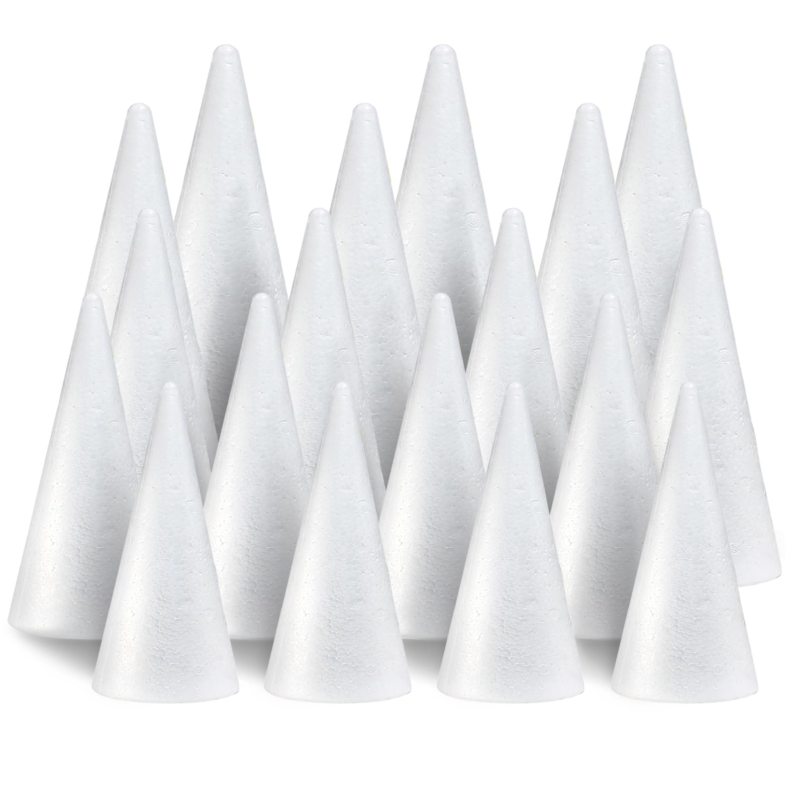 18 Pack Craft Foam Tree Cones, (4.6.8.10.13in) Styrofoam Cones for Craft, White Large Polystyrene Foam Cones for Craft Use for DIY Art Projects,