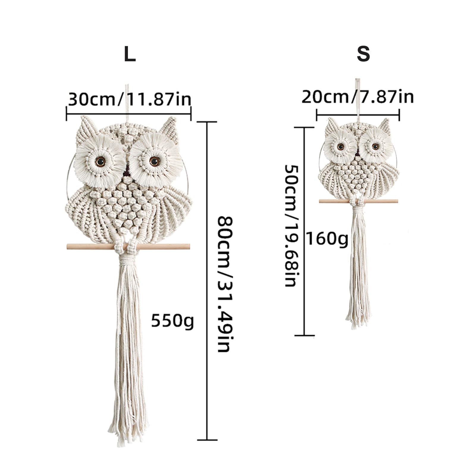 Achart Owl Macrame Wall Hanging-Hand Woven Boho Tapestry-Macrame Wall Decor -Owl Decor for Bedroom, Living Room, Nursery (Beige-Small)