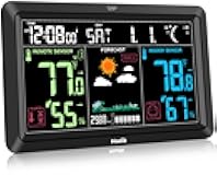 Weather Station Atomic Clock Indoor Outdoor Thermometer Wireless, Barometer Humidity Temperature Monitor Hygrometer with High Precision Sensor Black