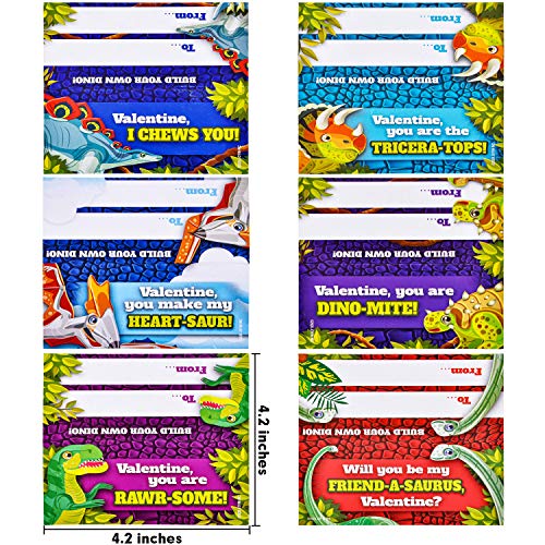 JOYIN 24 Packs Valentines Day Cards with Dinosaur Building Blocks for ...