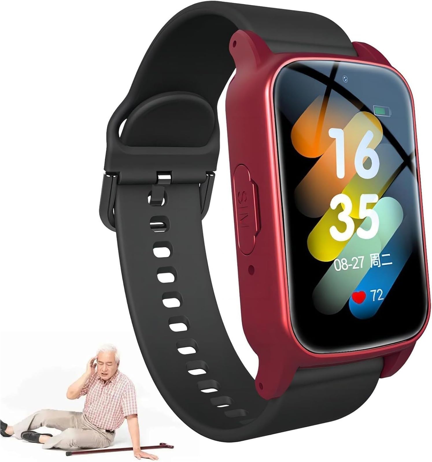 Mothdust Smartwatch Rilevamento Cadute per Anziani GPS Tracker Chiamata Video HD Impermeabile Cardiofrequenzimetro Pressione Promemoria Farmaci per Demenza Alzheimer Genitori