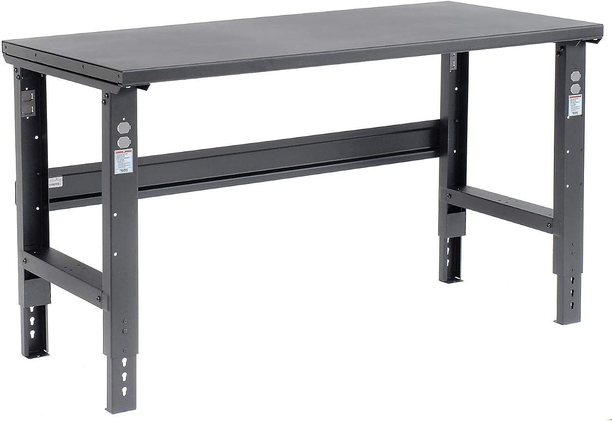 Global Industrial Adjustable Height Workbench C-Channel Leg, 60" W x 30" D | 1-1/2" 12-Gauge Steel Top with Square Edge, 2000 Lbs. Capacity, Black, Industrial Workbench