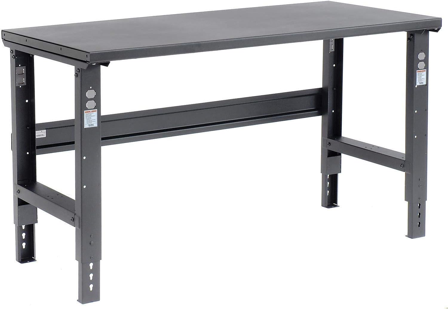 Global Industrial Adjustable Height Workbench C-Channel Leg, 2000 Lbs Capacity, 60" W x 36" D, 1-1/2" Steel Square Edge Top, Black Frame, Industrial Workbench
