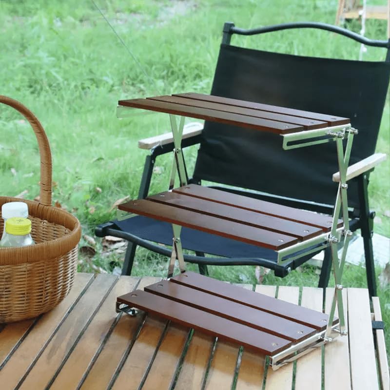 Folding Camping Shelf, 3-Tier Portable Outdoor Storage Rack, Aluminum Frame & Wood Tabletop, Collapsible Organizer for Picnic, BBQ, Backyard, Camp Table Side Accessories