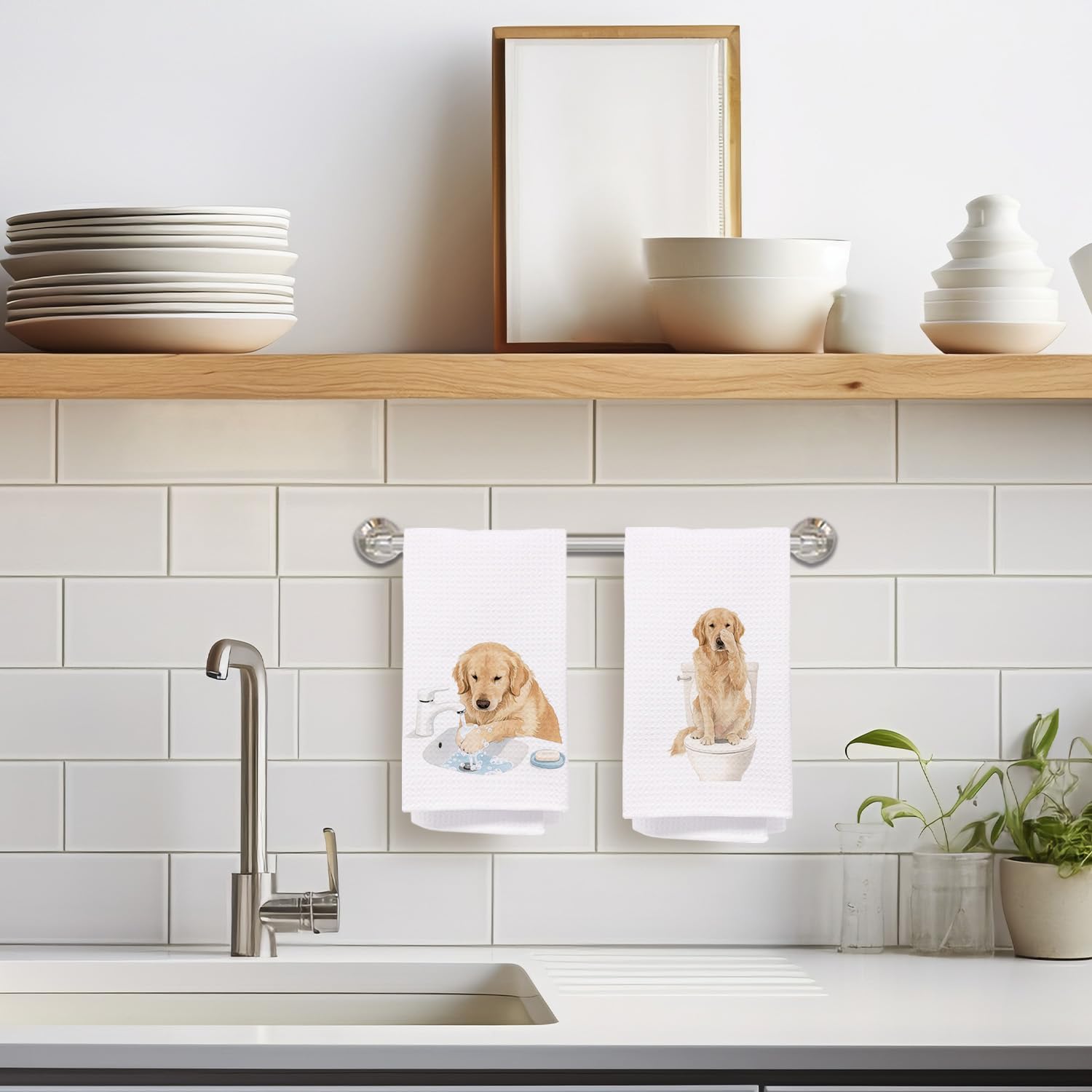 Golden Retriever Bathroom Decor Hand Towels, Gifts for Golden Retriever Lovers, Funny Dog Decorative Hand Towels for Kids Bathroom Washroom Decor, Dog Lover Gifts, 16x24 Inch Set of 2 - Image 2