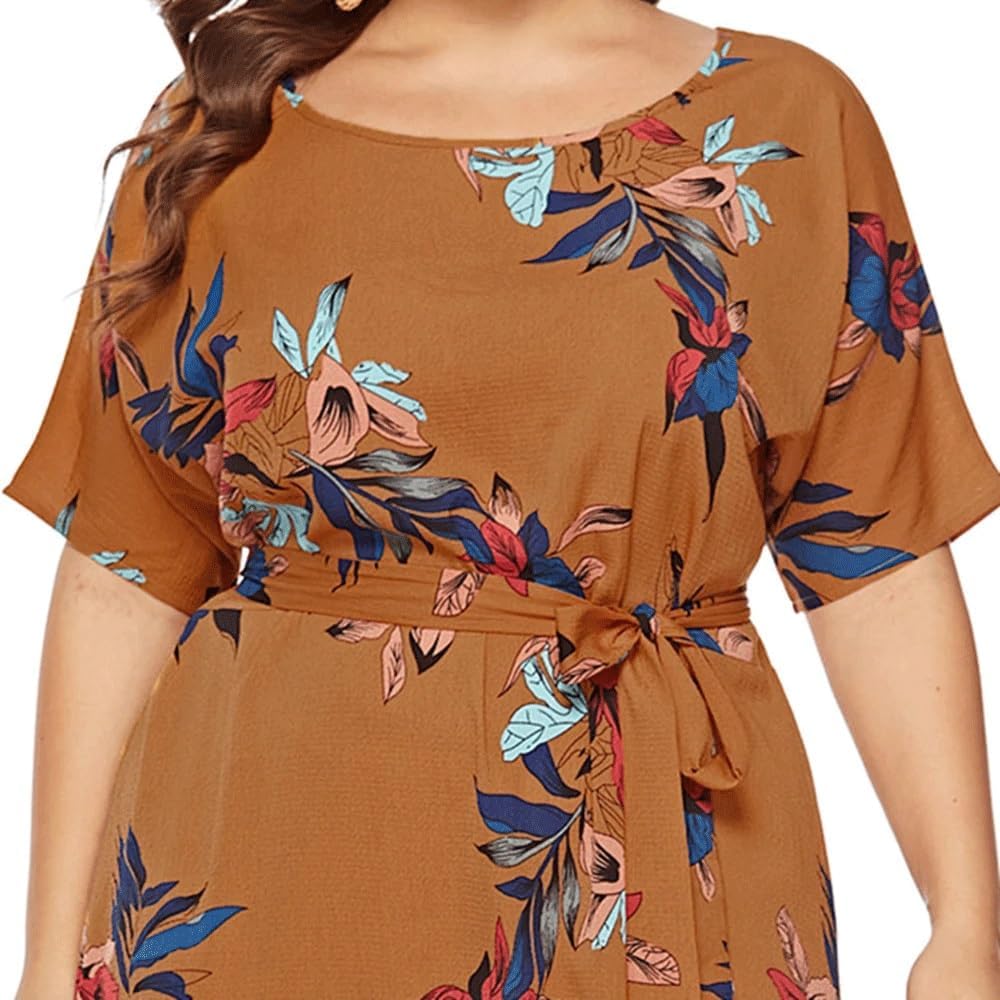 JSEIAJB Printed Dress for Women Casual High Waist A-line Midi Dresses Party Dress