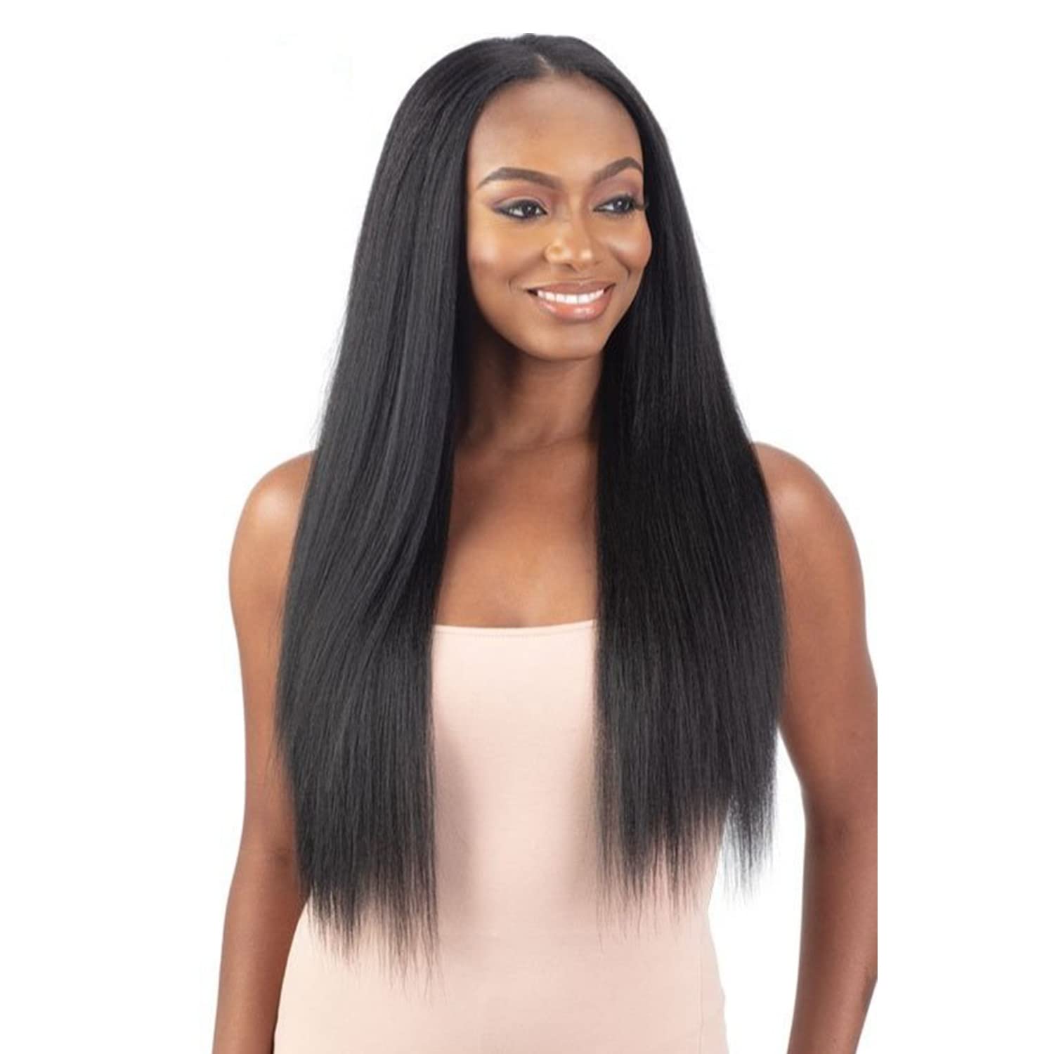 Freetress Organique - Parrucca con parte a U, capelli lisci Yaky naturali (71,1 cm, 1B)