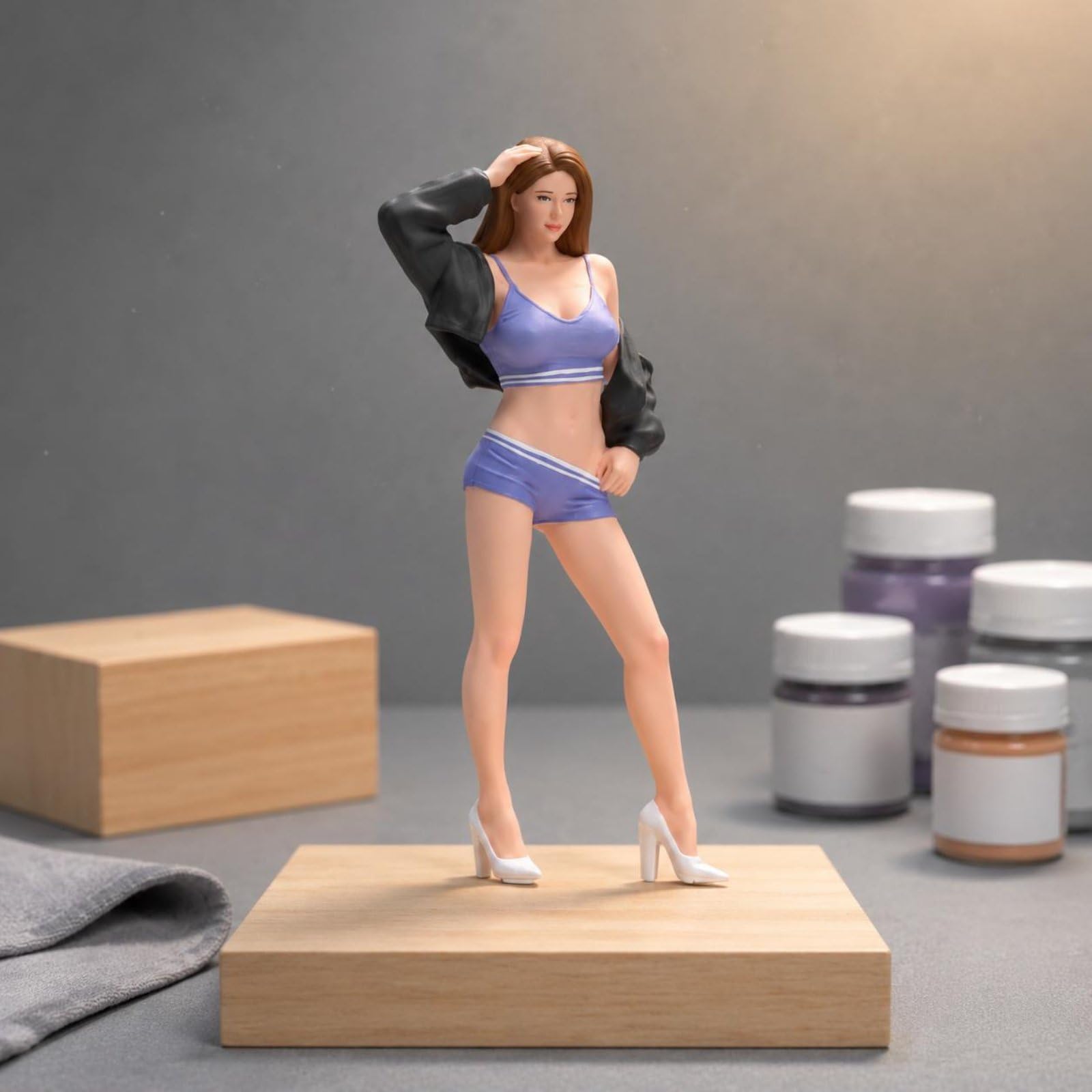 Milageto Miniatura Femenina Figurita Estatua Muñeca Mujer Realista de Resina con Rasgos Faciales Definidos y Moderno Adecuada para Vitrinas Maquetas Escenas Colección