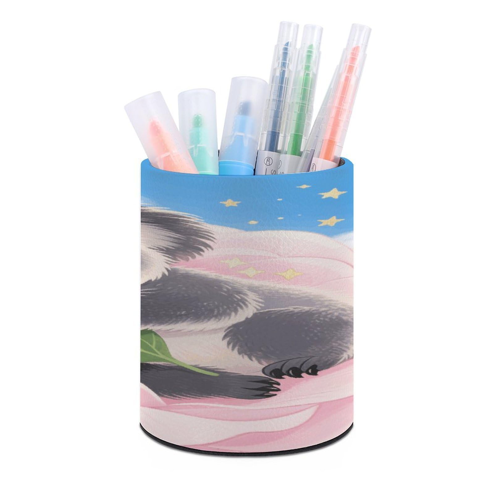 VstaDank - Koala Pencil Holder Round Pencil Holder PU Leather Pencil Holder Desk Organizer Holder for Brush Decoration Office Desk Home (3.1" x 3.9")