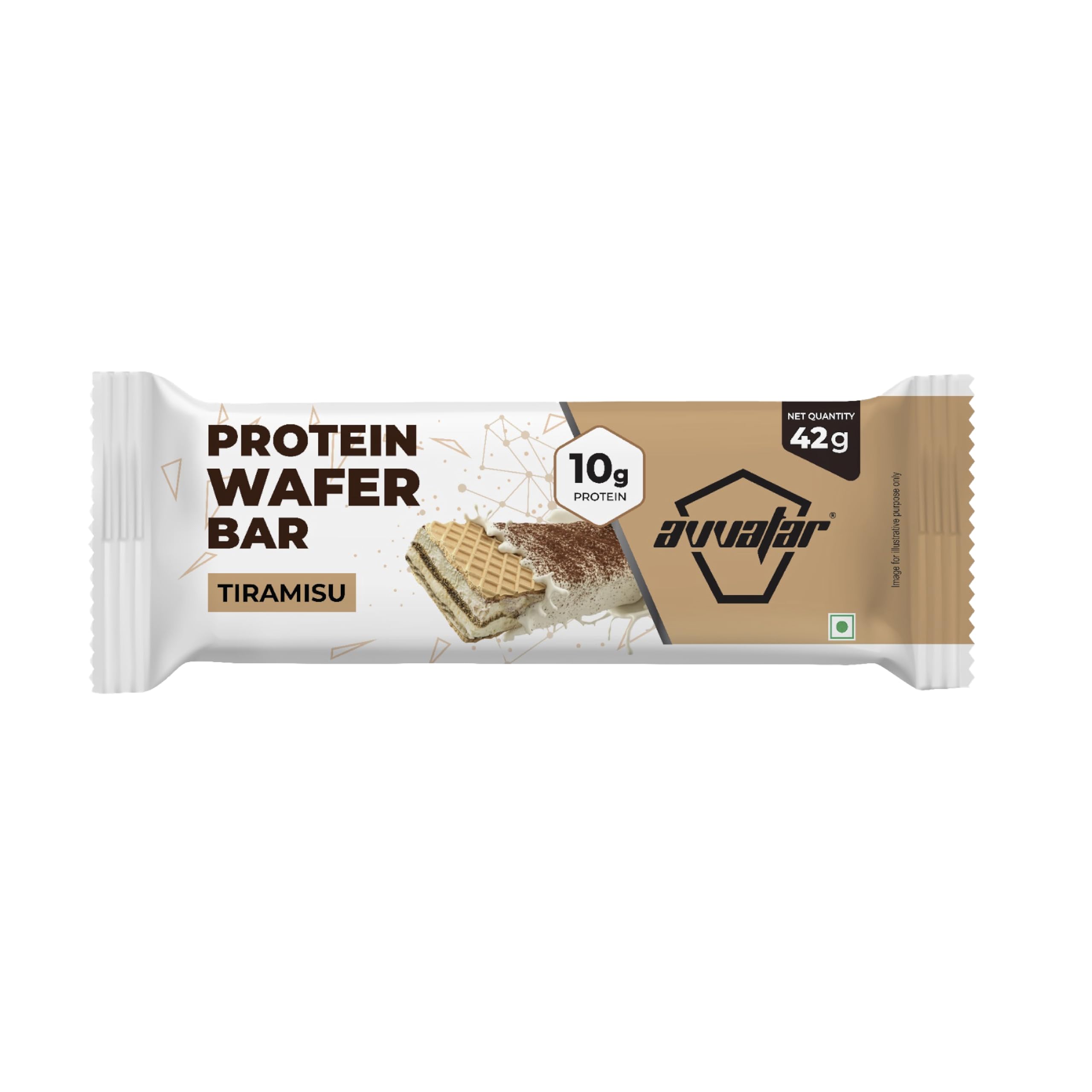 avvatar PROTEIN WAFER BAR | 10g Protein | Pack of (8 x 40g each) | Tiramisu Flavour | 2g Fiber | No Added Sugar | No Preservatives (Pack of 8, Tiramisu)
