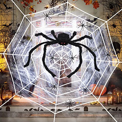 Araña Gigante Halloween,Telaraña de Halloween,Tela de Araña Gigante,Telaraña Blanca Decor,Casa Embrujada Telarañas,Decoraciones de Araña de Halloween,Interior Intemperie Halloween Decoracion Cover