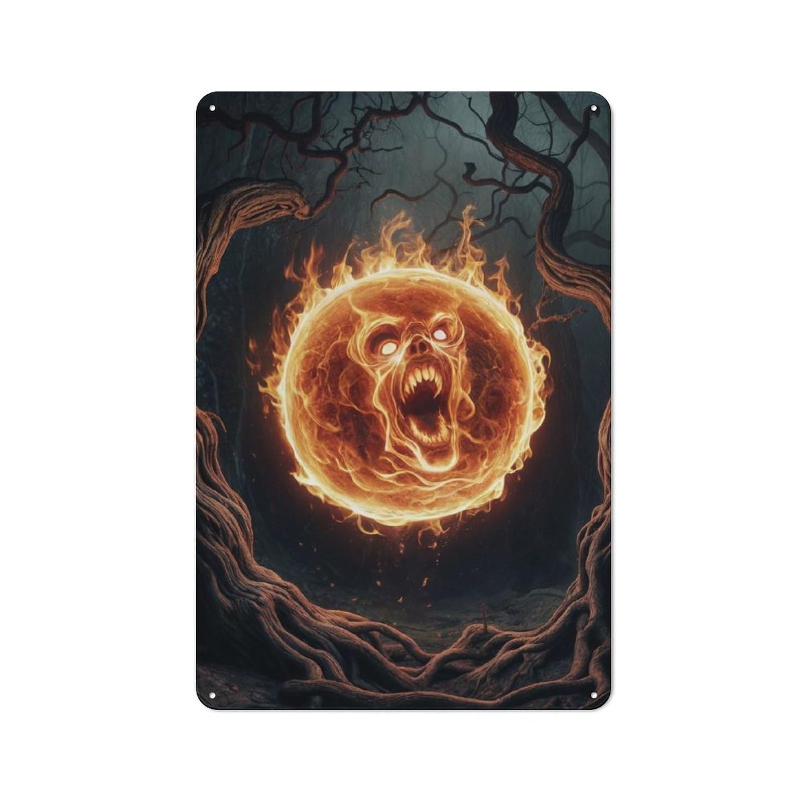 Junmoney Fiery Skull In Forest Vintage Metal Plaque 30X20cm For Dining Room Or Kitchen, For Dining Room Decor Fans