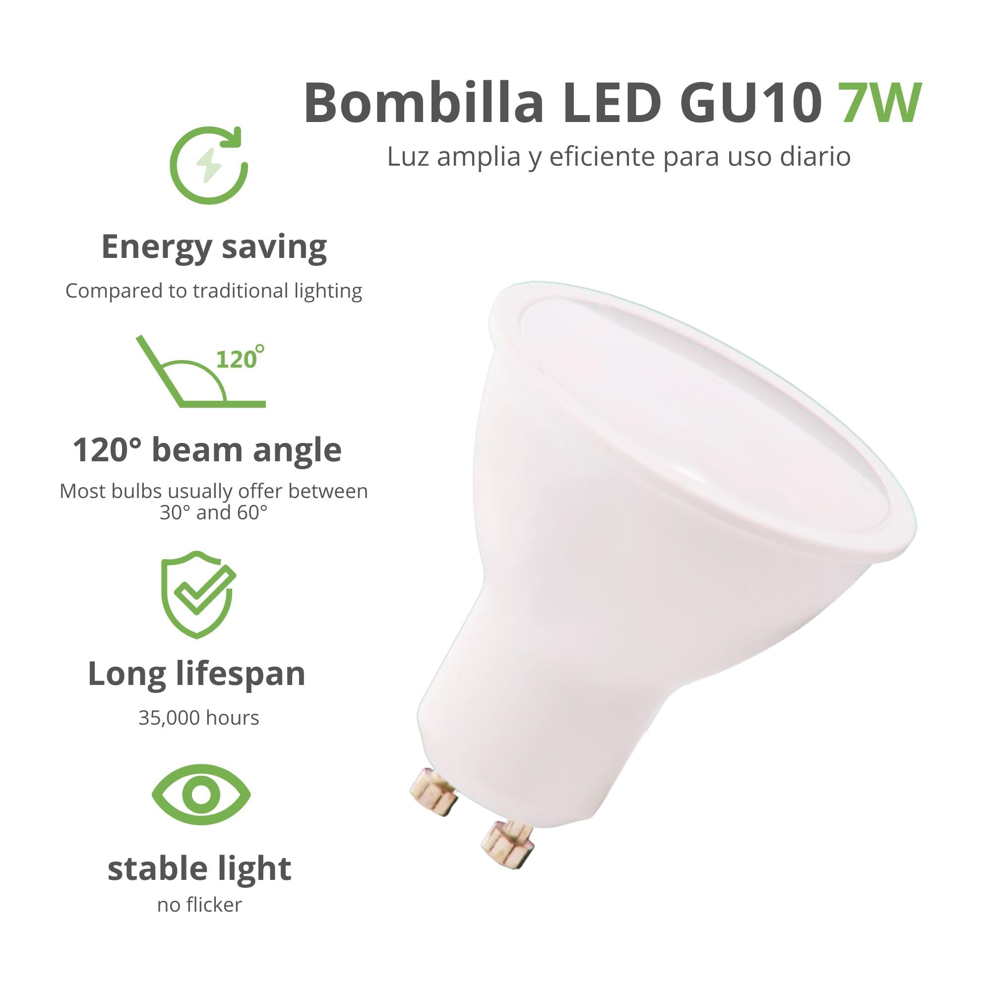 JANDEI - Packung mit 30 GU10 LED-Lampen 7W (50W äquivalent), Kaltweiß 6000K, 650 Lumen, Energiesparlampen, nicht dimmbar, für Haus, Büro, Geschäft