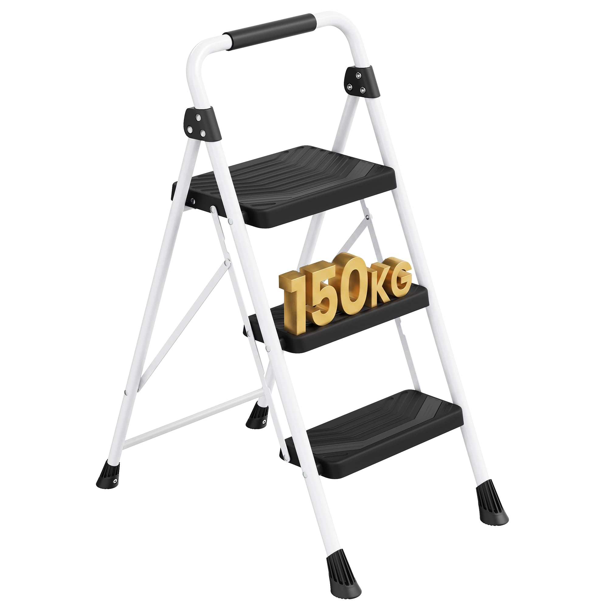 SONGMICS 3 Step Ladder, Folding Step Ladder, 150 kg Capacity, Anti-Slip