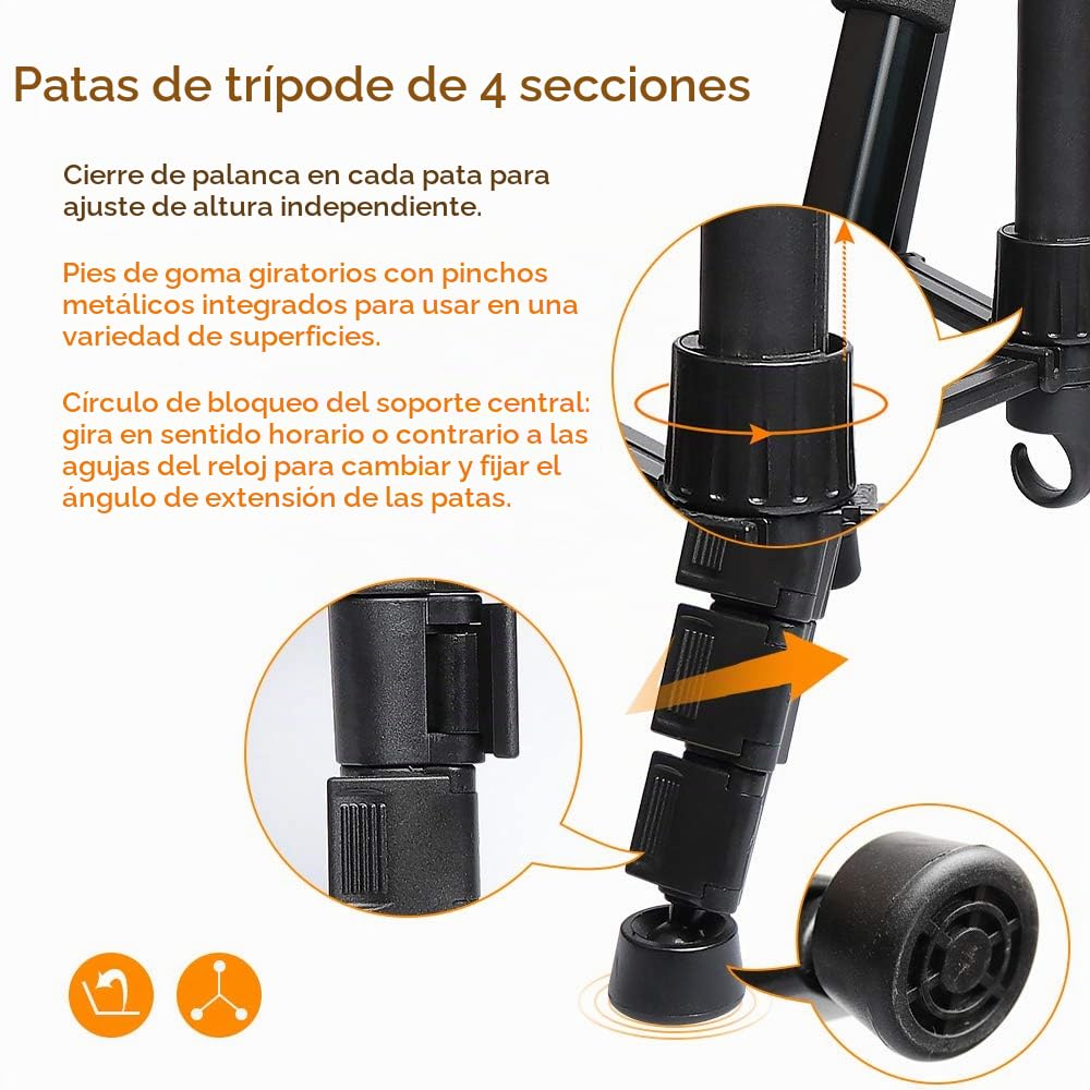 Huepar TPD14 Láser autonivelant Nivel de luz láser trípode Ajustable 56"/143cm con Cabezal Giratorio de 3 vías, Placa de liberación rápida con Montaje de Tornillo de 1/4"-20 y 5/Tuerca Adaptador