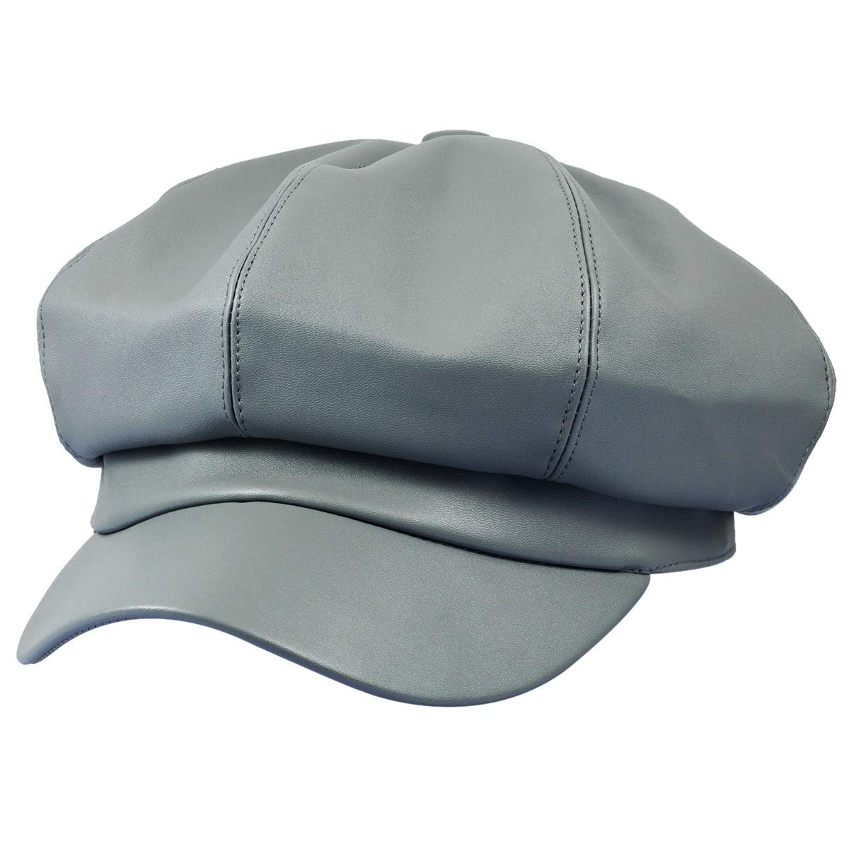 Sportmusies Women's #05Grey 8 Panels Newsboy Caps For Pu Leather Cabbie Painter Hat Gatsby Ivy Beret Cap, One Size