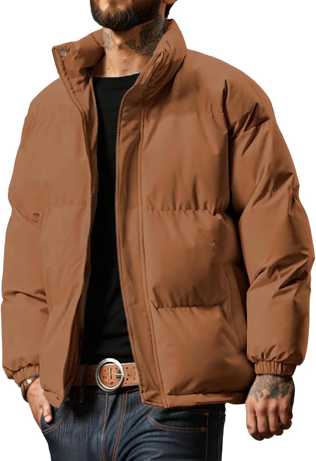 Mens Winter Padded Puffer Jackets 2025 Oversized Windproof Outerwear Thermal Casual Fashion Solid Color Down Coats