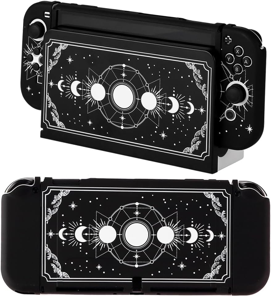 Shell Case Compatible with Nintendo Switch OLED Black Moon Phase Protective Cover for Nintendo Switch Joycon Controller Soft TPU Grip Dokable Case Carrying Cover Switch Accessories