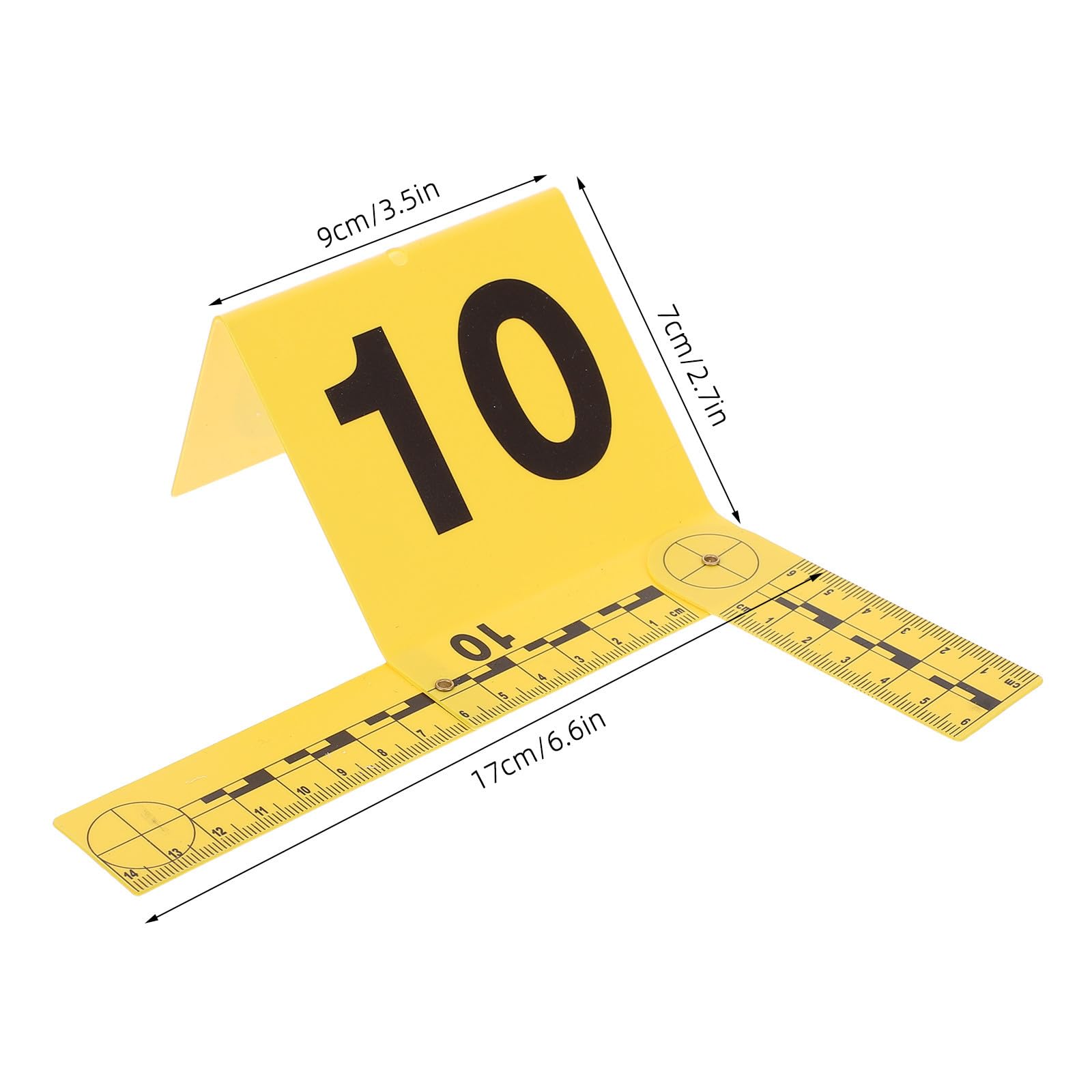 SHINEOFI Marcadores para Señalización Forense con Regla Integrada, Plástico Amarillo, Tamaño 17x9x7cm, Paquete de 10 Piezas para Colocación y Medición Precisa