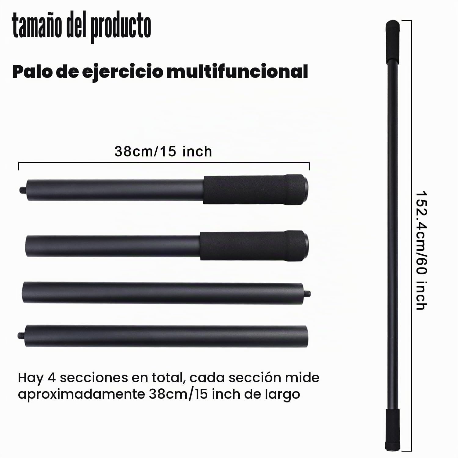 Gosknor Palo de Yoga, Palo de Estiramiento de Yoga Ajustable de 1,52m Palo de Movilidad de Acero Inoxidable para Estiramiento Palo de Ejercicio Multifuncional para Fitness, Equilibrio, Estiramiento