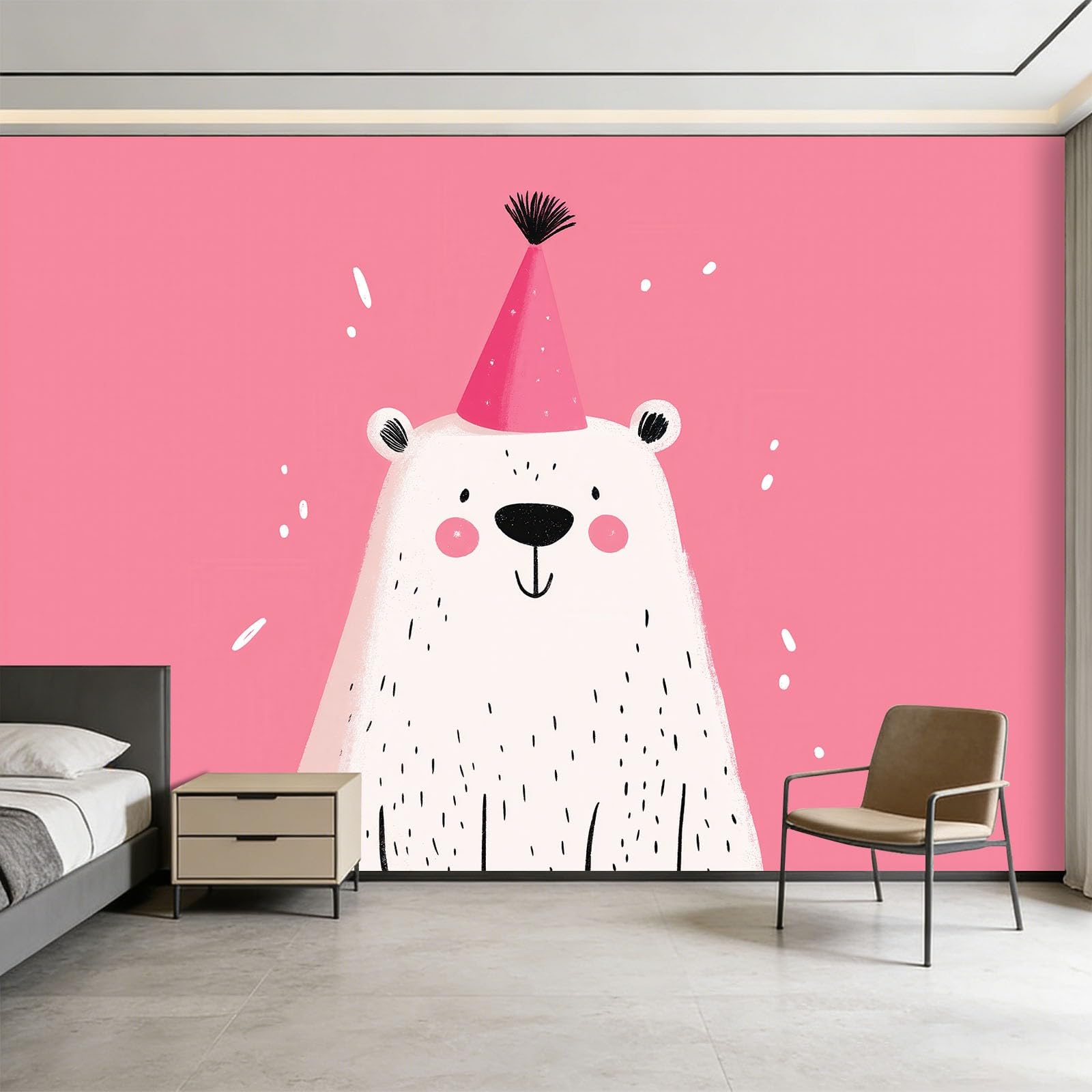 Générique Panoramiczna tapeta 200 x 140 cm szczęśliwy miś z kreskówki włóknina XXL fototapeta dekoracja ścienna gobelin salon sypialnia - tapeta Trompe l'eil efekt 3D, różowa