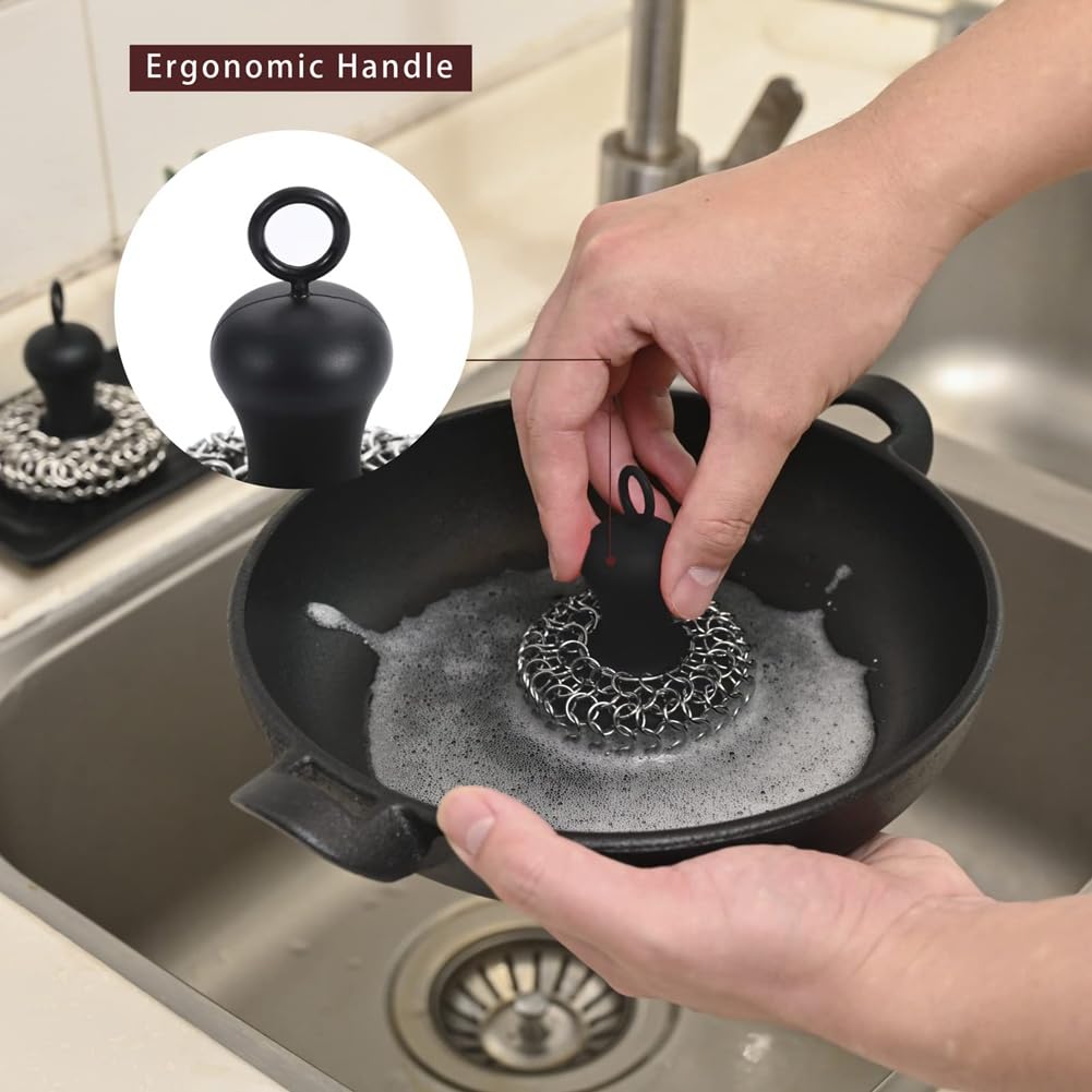 ISTOVO Grattoir à Mailles en Fonte, Grattoir de Casserole en Acier Inoxydable, Noir