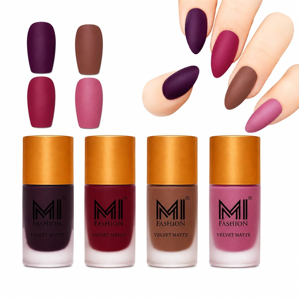 MI FASHION Soft Smooth Unique Matte Finish Nail Polish Combo Sets Of 4 Unique Colors - Magenta Red, Bordeaux, Deep Coffee, Rose Taupe - 39.60 Ml-image-49