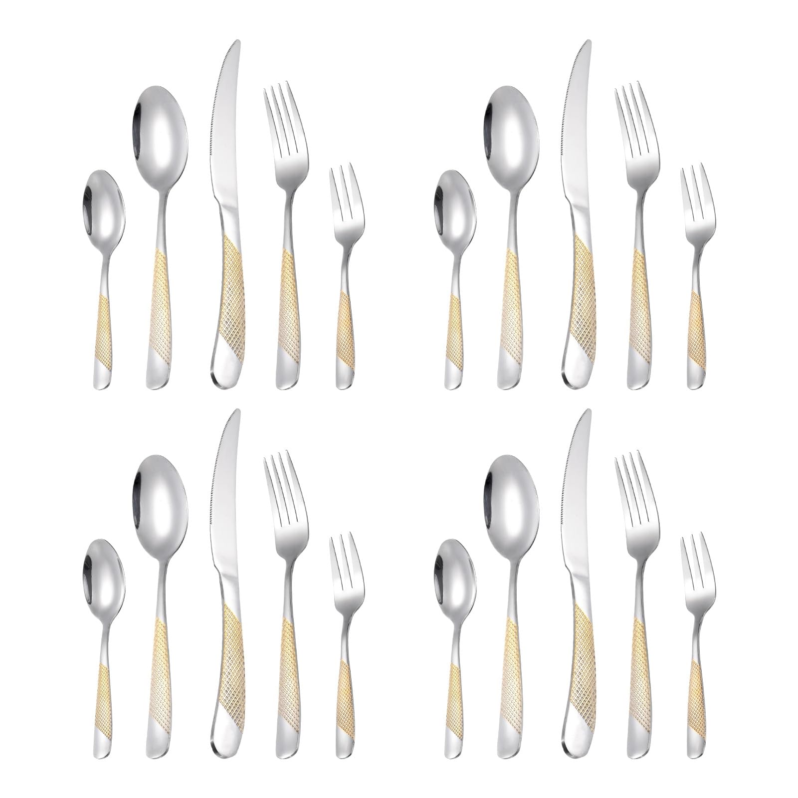 QUARKZMAN 4 Set Edelstahl Besteck Set Silber/Gold Besteck Set Enthält Messer Löffel Gabeln Für Zuhause Küche Restaurant