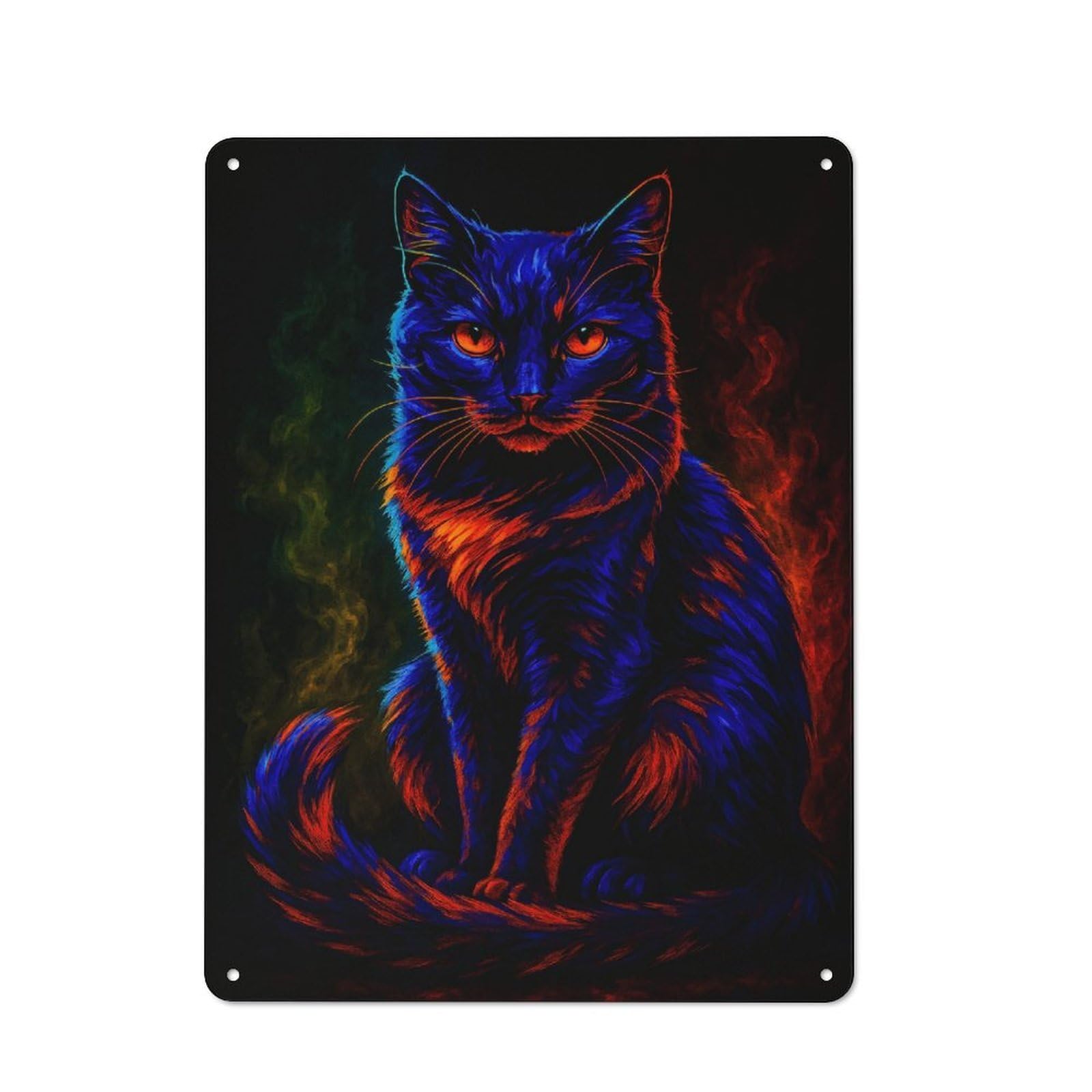 Vintage Neon Cat Portrait Metal Plaque 40x30cm, Diner Style Decor for Bakery, Diner, Cafe Or Family Room