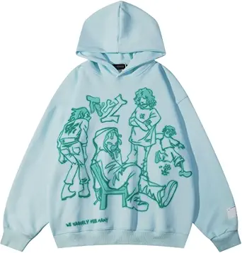 Aelfric Eden Mens Graphic Oversized Hoodie Cartoon Character Print Streetwear Casual hoodies y2k Hooded Sweatshirt