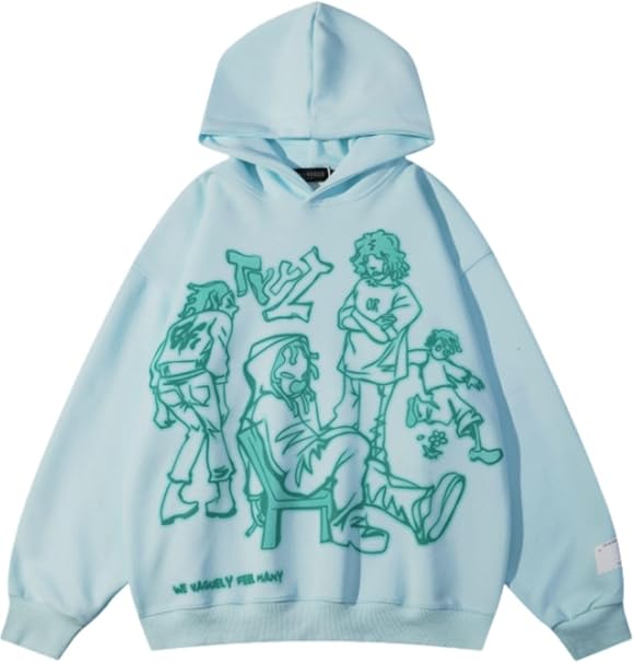 Aelfric Eden Mens Graphic Oversized Hoodie Cartoon Character Print Streetwear Casual hoodies y2k Hooded Sweatshirt
