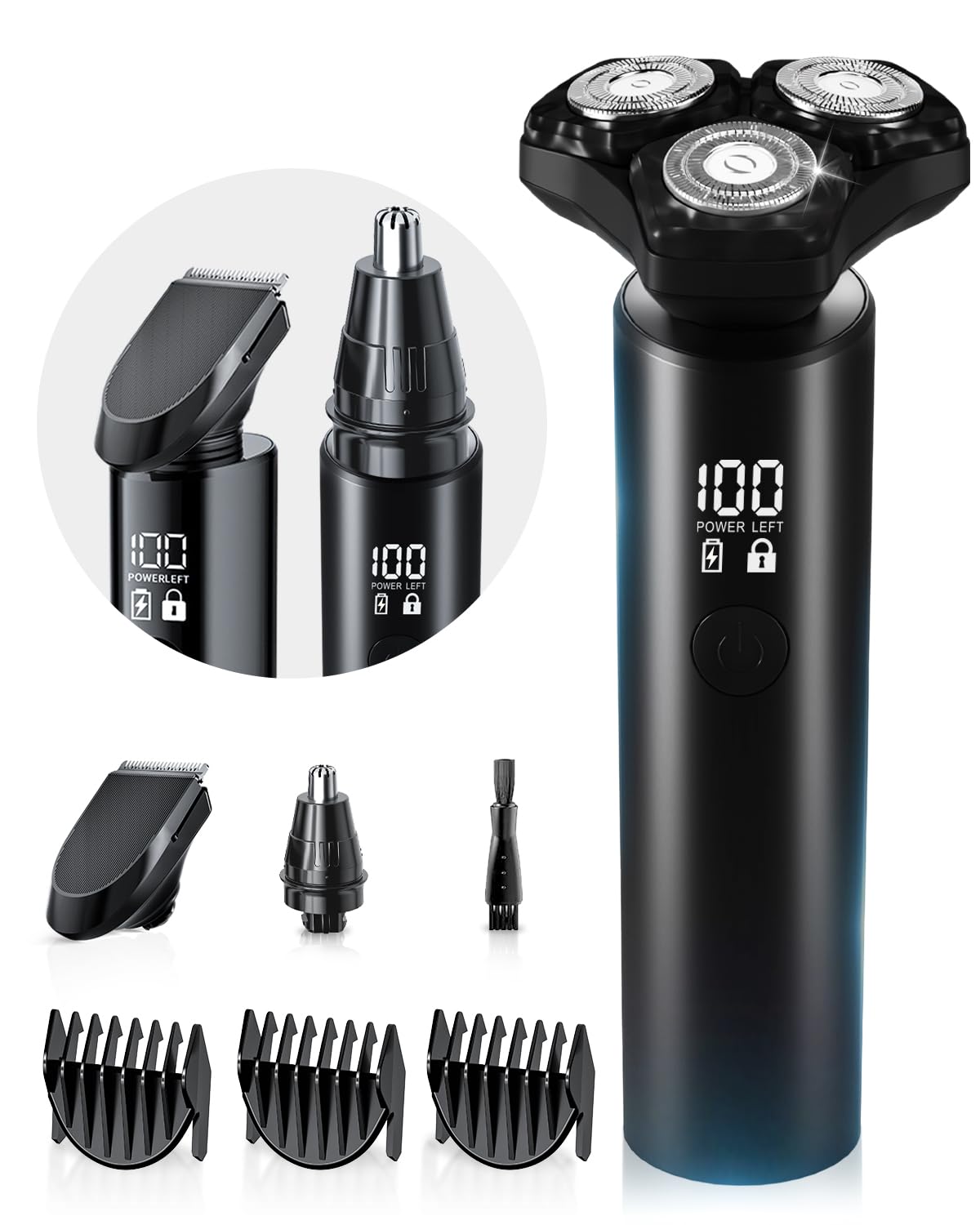 Electric Razor for Men, Removable Magnetic 3D Electric Shaver, 10,000 RPM High Speed Motor, IPX8 Waterproof, USB Fast Charging, Multi Functional Professional Hair Trimmer Kit Included,Black