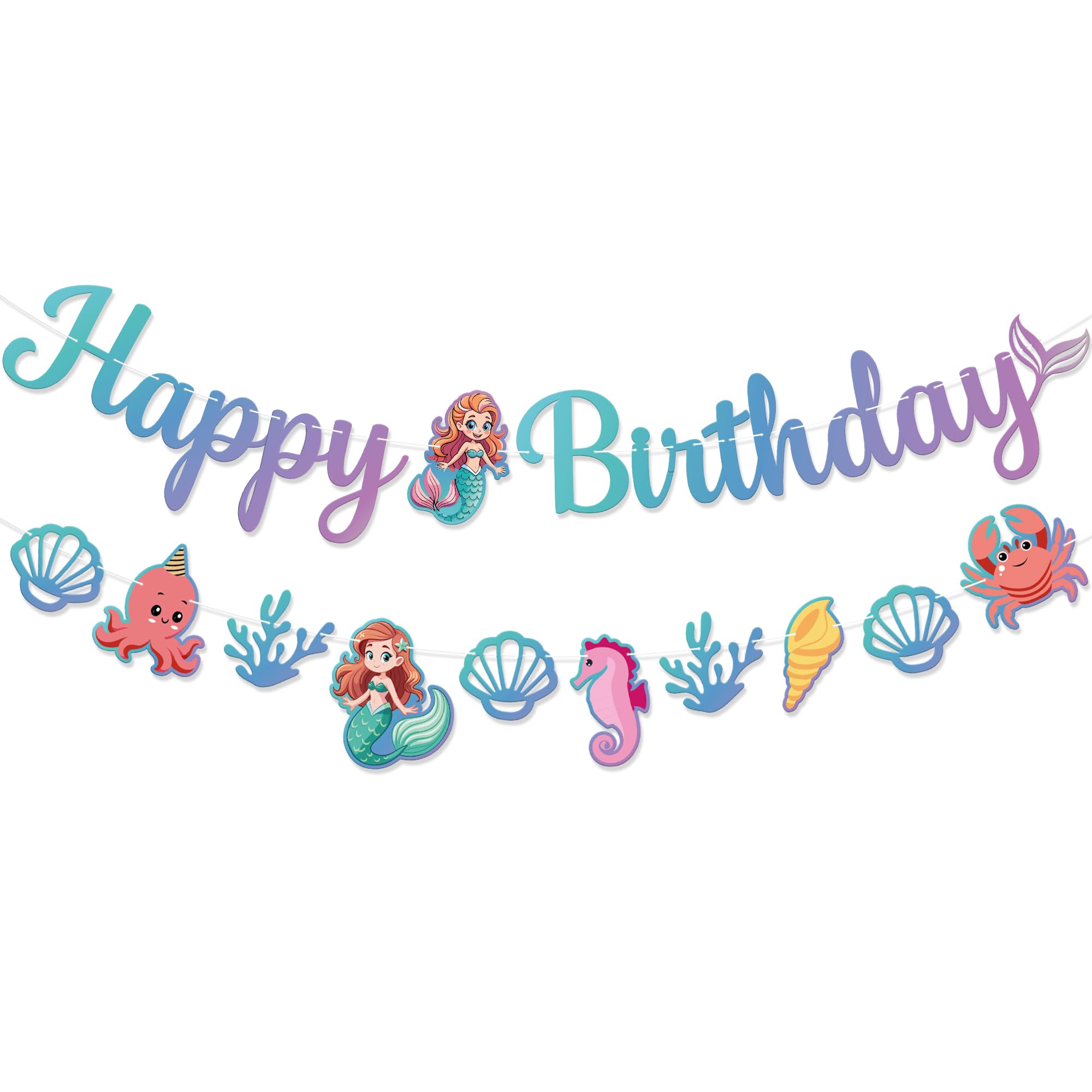 KatchOn, Blue Happy Birthday Banner - 10 Feet, No DIY | Mermaid Birthday Banner for Under The Sea Birthday Decorations | Mermaid Party Decorations |